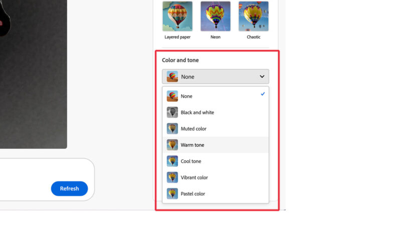 Adobe Firefly β版（ベータ版）色やトーンを自動で変更できる