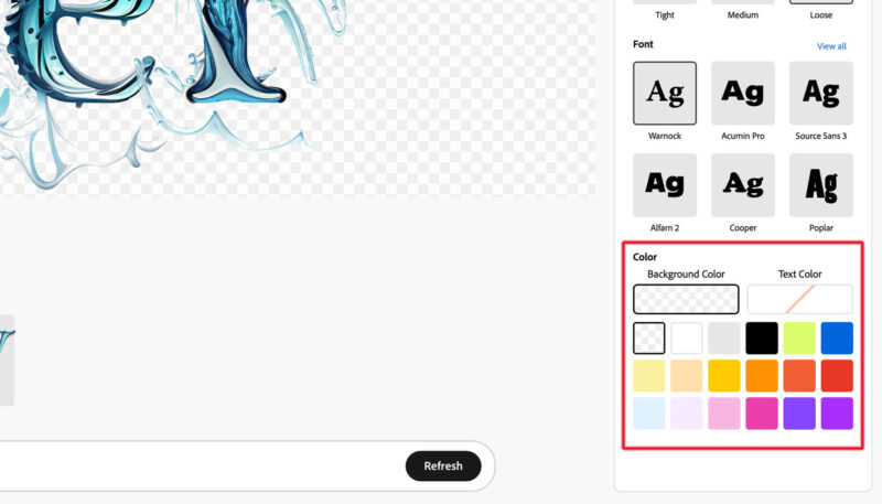 Adobe Firefly ベータ版　Text effectsの使い方。背景や文字に色をつける。