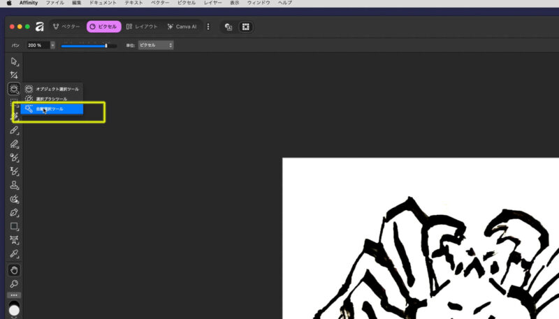 Affinityの自動選択ツールで選択範囲を作成する方法