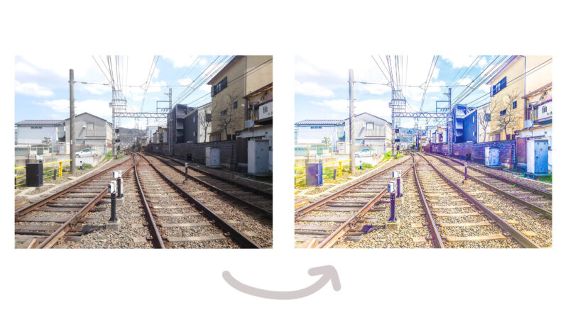 Adobe Photoshop（フォトショップ）の「Camera Raw フィルター」を使って、写真をアニメ風にする方法。ビフォーアフター。