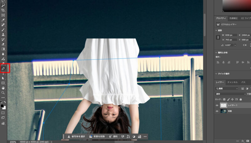 フォトショップのペンツールで選択範囲を作成。