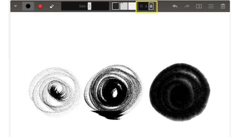 「Zen Brush 2」は3段階の水分量を設定できる。